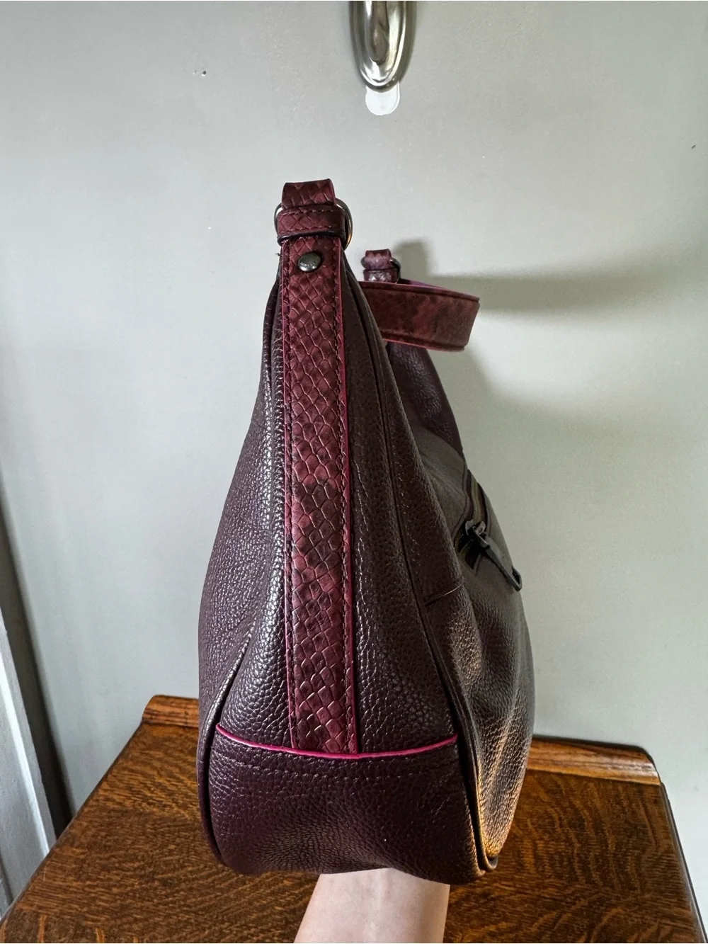 Coach Pebbled Leather Plum Hobo Shoulder Bag F29817